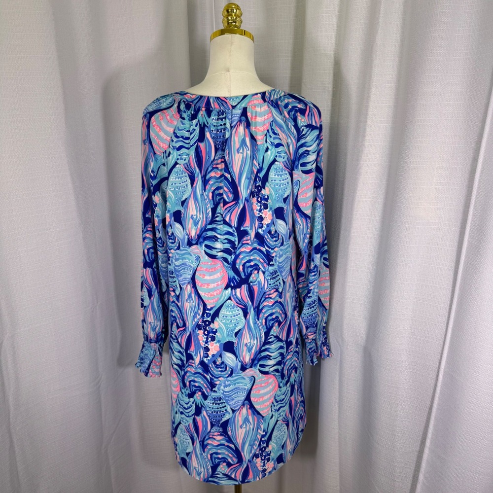 NWOT Lilly Pulitzer Brynle Dress Medium Blue Pink Long Sleeve Shift Resortwear - Picture 4 of 16